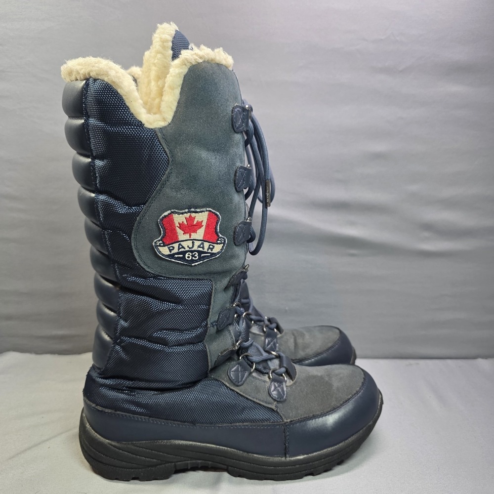 Pajar Canada Greenland Sherpa Lined Leather Suede Nylon Snow Boot Size 9 Navy
